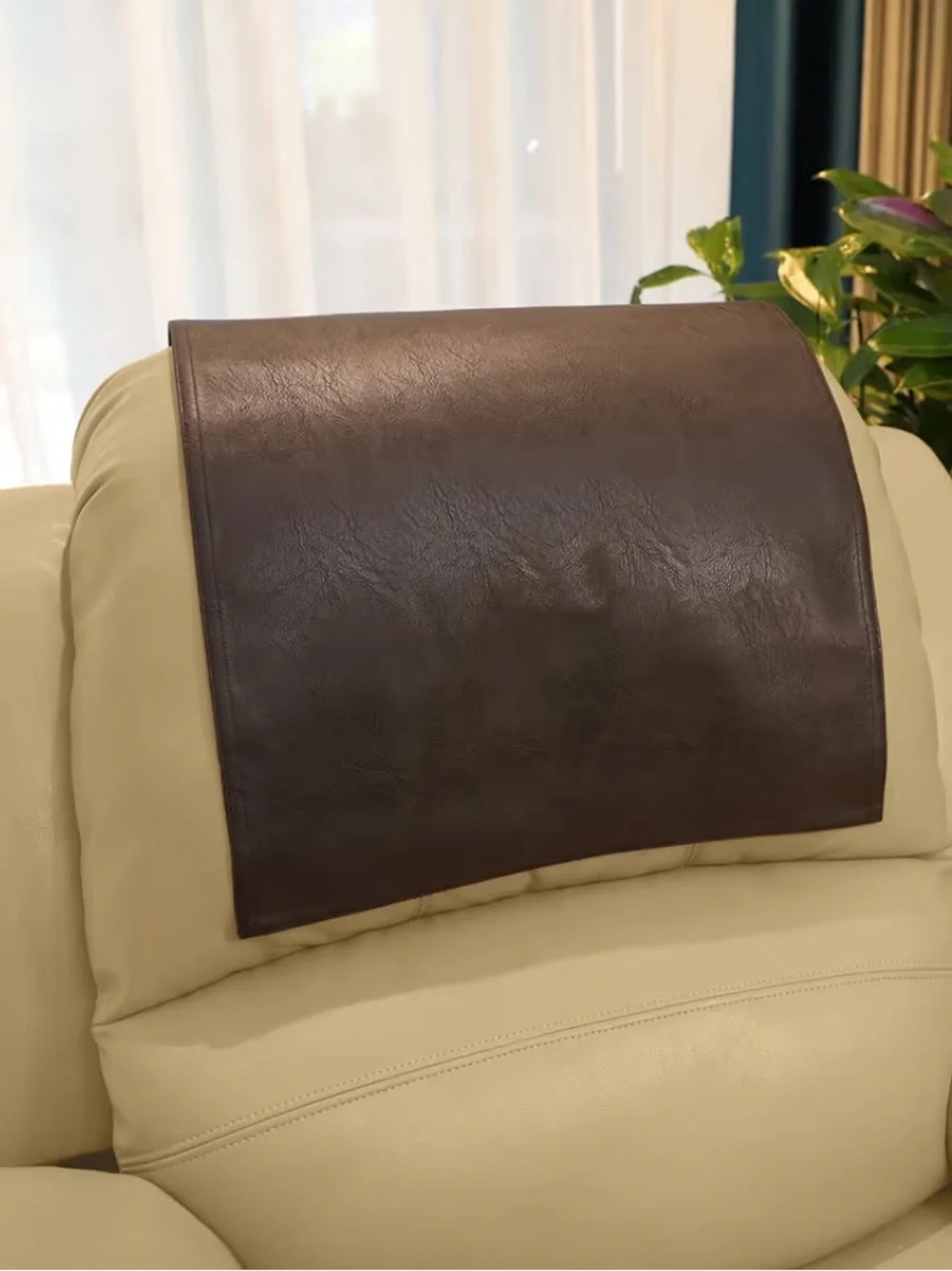 Vinyl Leather Waterproof Headrest Cover for Furniture - BROWN
